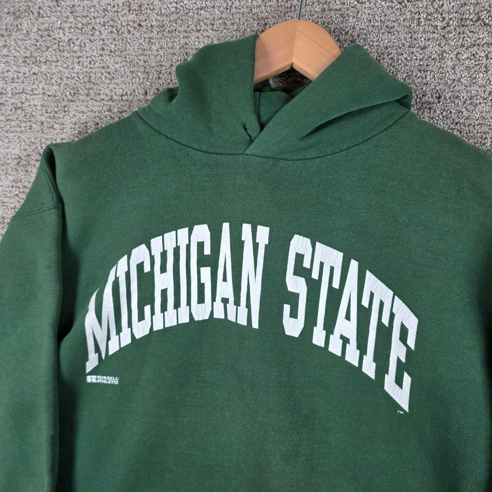 Vintage Russell Athletic Michigan State Hoodie Mens Large Green Made in USA MSU